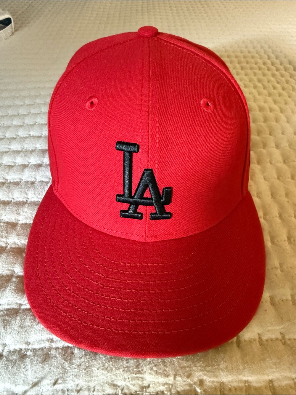 New Era Red LA Embroidered Baseball Cap with Black Logo